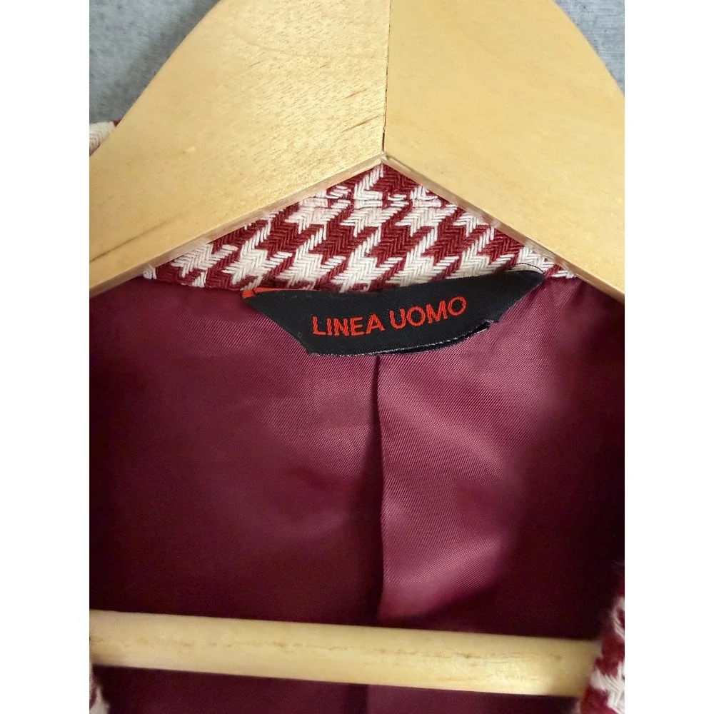 Linea Uomo Mens 44R Blazer Burgundy White Houndstooth Two Button Sport Coat